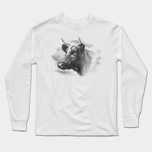 Cow Head Black & White Illustration Long Sleeve T-Shirt